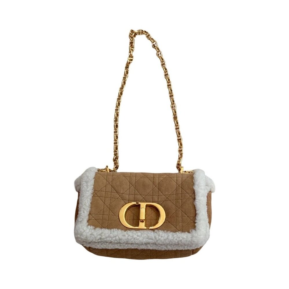 CHRISTIAN DIOR CANNAGE QUILTED SHEARLING FUR CARO BAG - Picture 1 of 12